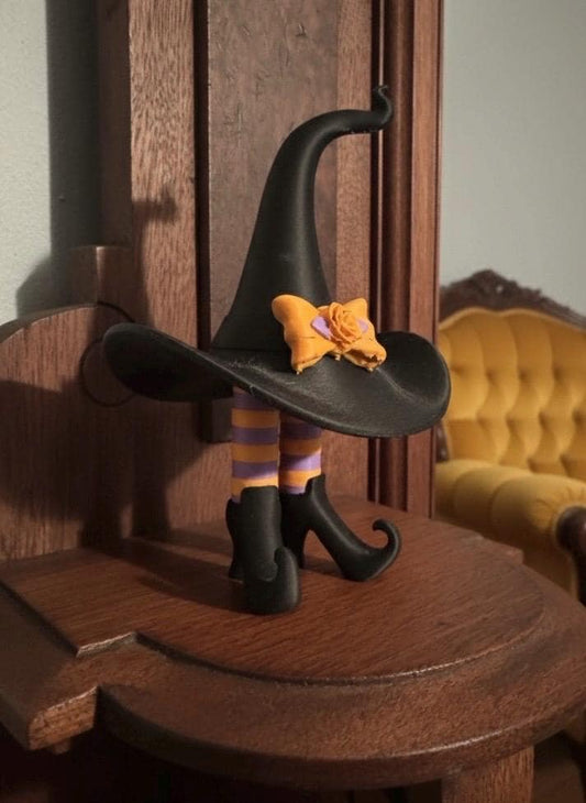 Witch's Leggy Hat | 3D Printed Halloween Decor | Whimsical Witch Legs & Boots Figurine | Tiered Tray Display