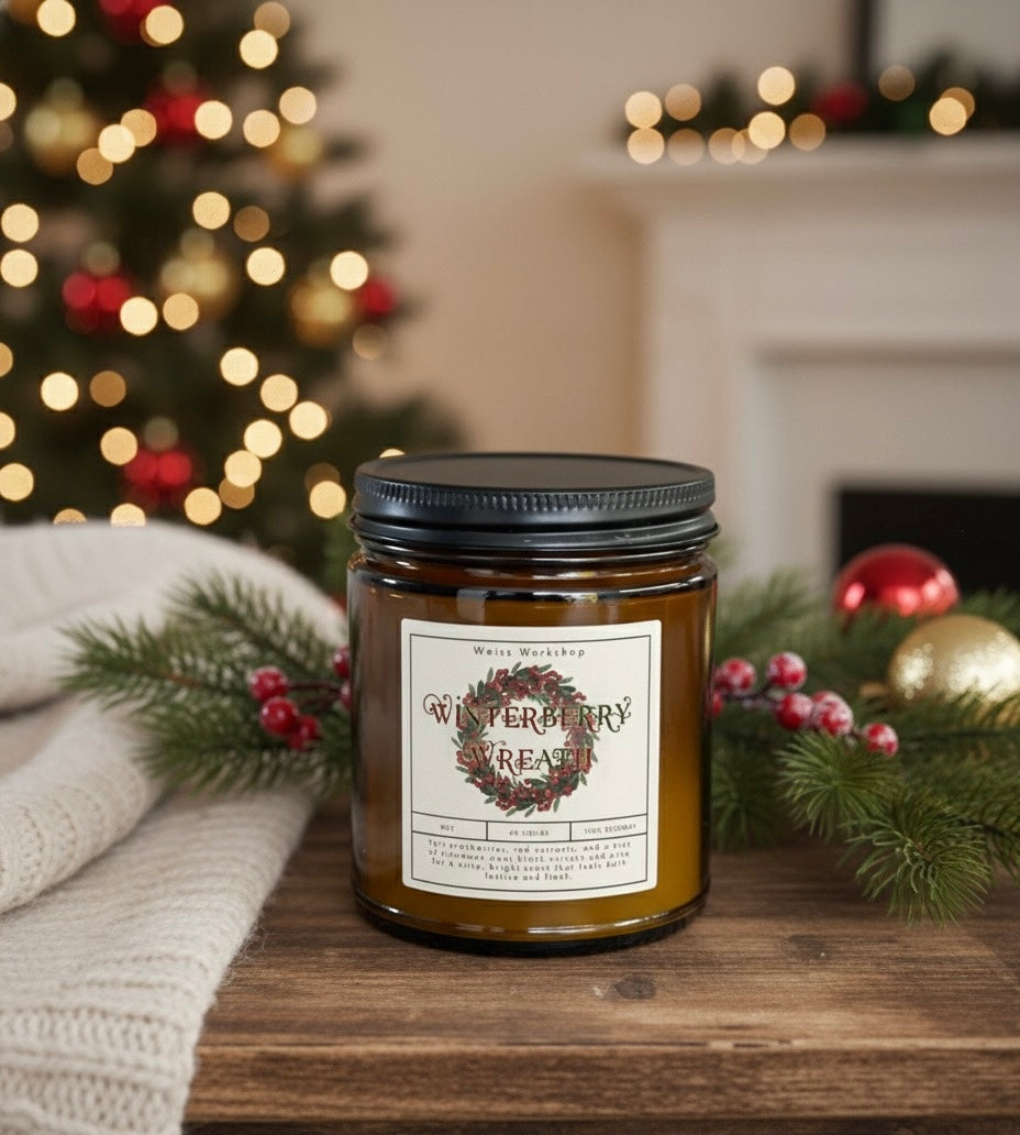 Christmas Candle Collection – Beeswax - Winterberry Wreath / 8 oz.