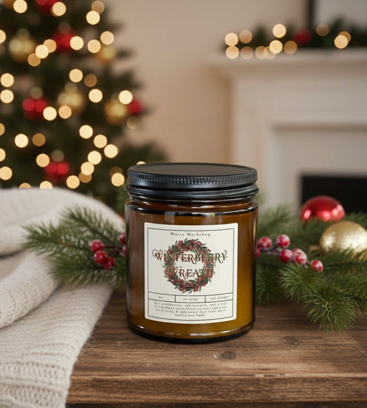 Christmas Candle Collection – Beeswax - Winterberry Wreath / 8 oz.