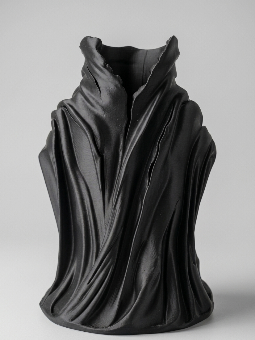 Black sculpture on a gray background