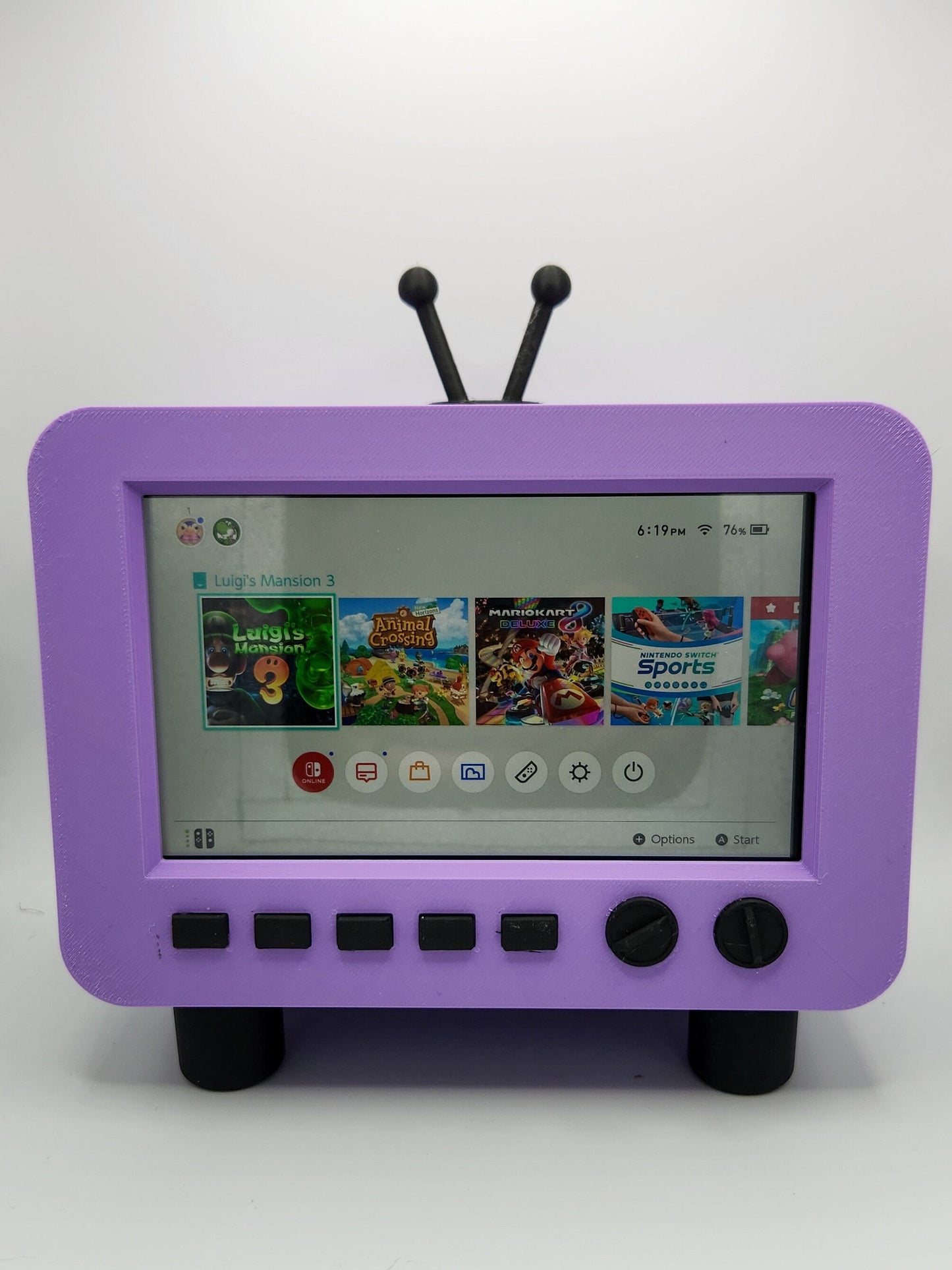 Mini TV display and stand for Nintendo Switch OLED version with charging port