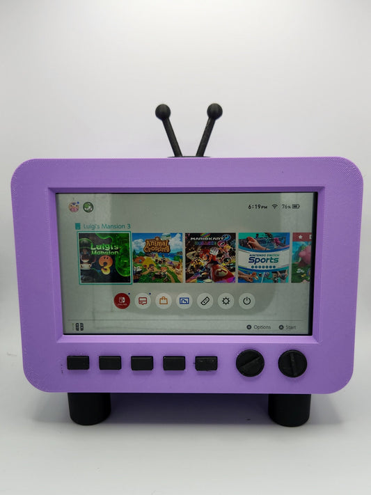 Mini TV display and stand for Nintendo Switch OLED version with charging port