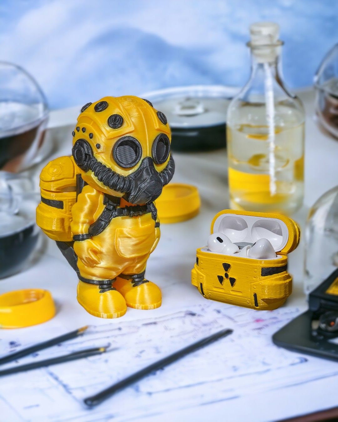 Fallout Inspired AirPods Holder - Vault Dweller Figurine Design, Hazmat Suit Decor