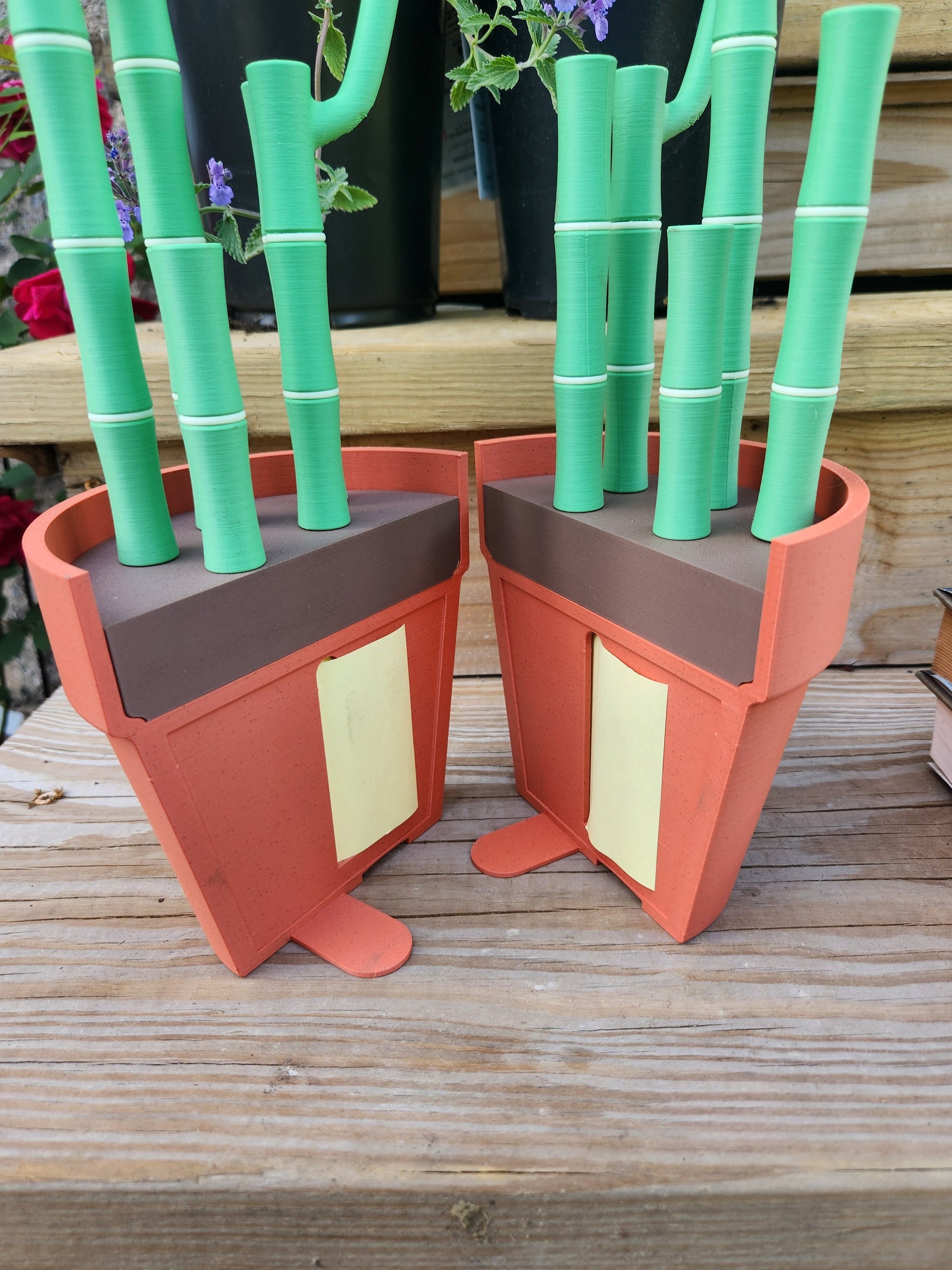 Bambookends -- bambu plant desk organizer or book ends with pens, highlighters, sticky notes, and book marks