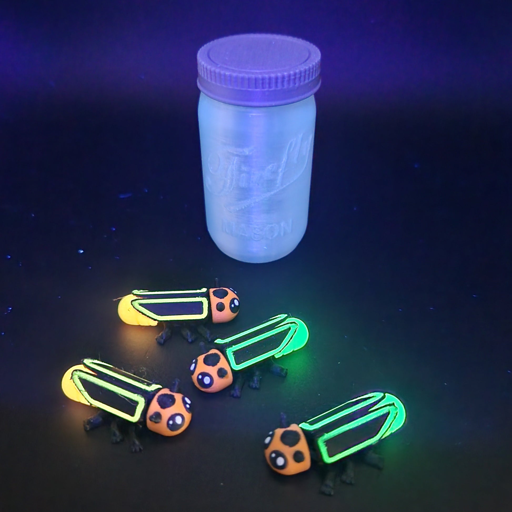 Glow in the Dark Flexi Fireflies lightning bugs with Mason jar