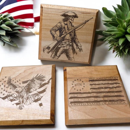 Patriotic Maple Wood Coasters: First Responder Gift, Customizable