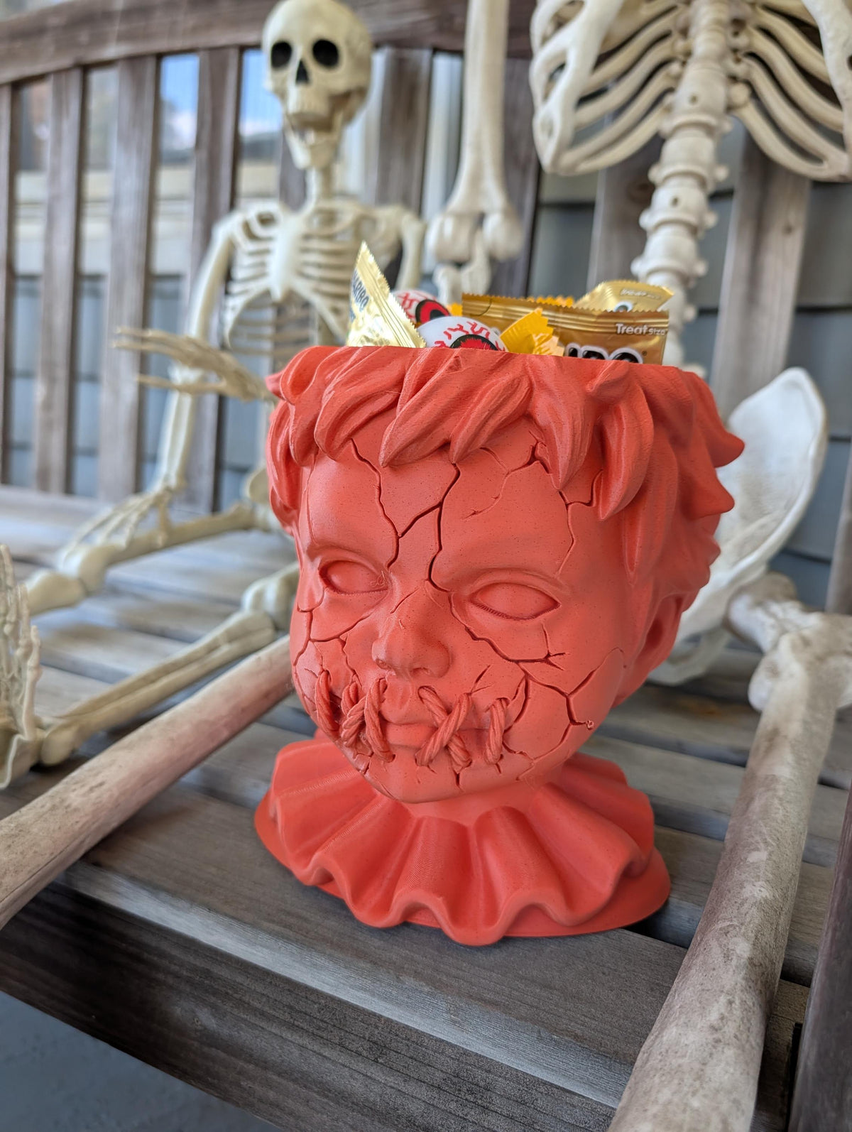 Nightmare Candy Bowl Creepy Doll Head Spooky Halloween Decor Gothic Stitched Mouth Dish
