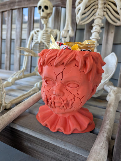 Nightmare Candy Bowl Creepy Doll Head Spooky Halloween Decor Gothic Stitched Mouth Dish