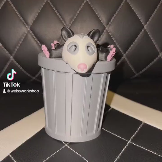 Articulating opossum with Trash Can, 3D Printed Possum Toy and Trash Can Fidget Sensory Flexi Play Set Opossum