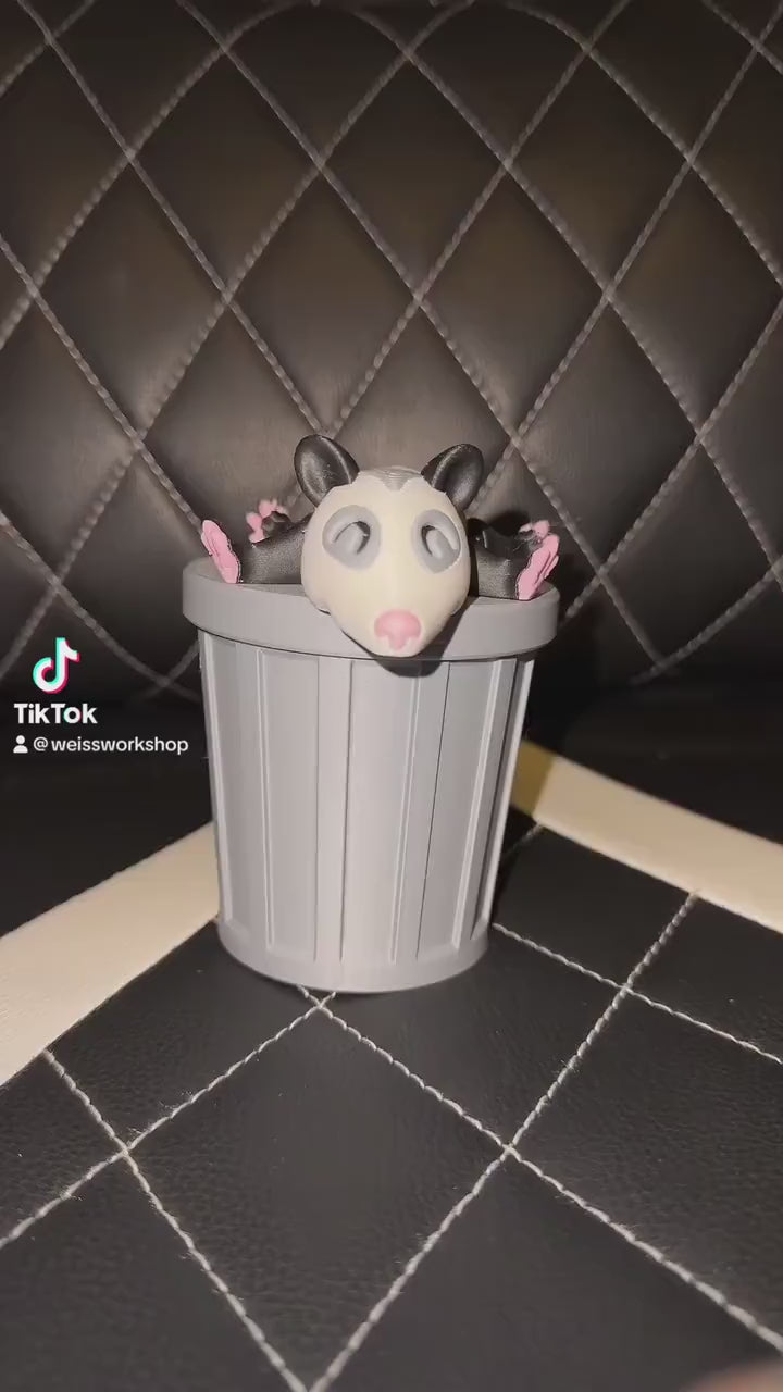 Articulating opossum with Trash Can, 3D Printed Possum Toy and Trash Can Fidget Sensory Flexi Play Set Opossum